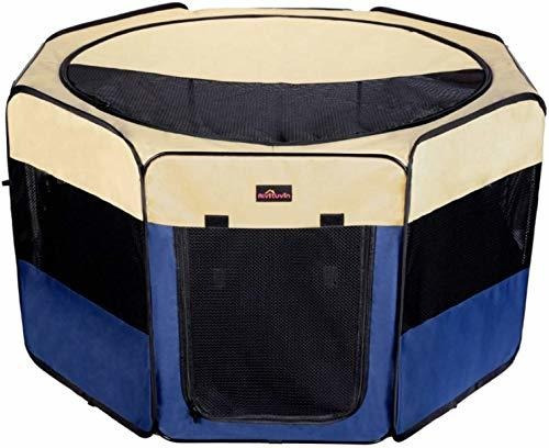 Cucha Corral Plegable Para Mascotas  - Talle S Azul/beige