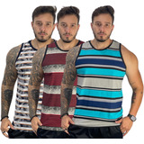 Kit 3 Regata Masculina Camiseta Algodão Blusa Floridas Verao