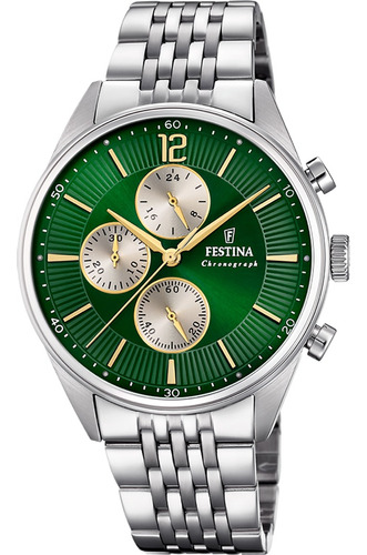 Reloj Festina Hombre Acero Verde Con Dorado Crono F20285.9