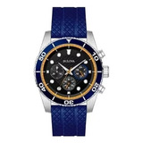 Reloj Bulova Hombre 98a205 Crono ,deportivo, Caja De Acero Correa Azul Bisel Azul Fondo Negro