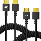 Cable Espiral 4k Hdmi, Paquete 2, Cable Trenzado Fino Y Hdmi