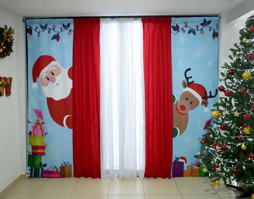 2 Cortinas Navideñas + 2 Lienzos. 2.20m Alto X 2.60m Ancho