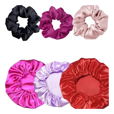 3 Toucas Cetim Anti-frizz + 3 Scrunchie Xuxinha De Cabelo | Frete grátis