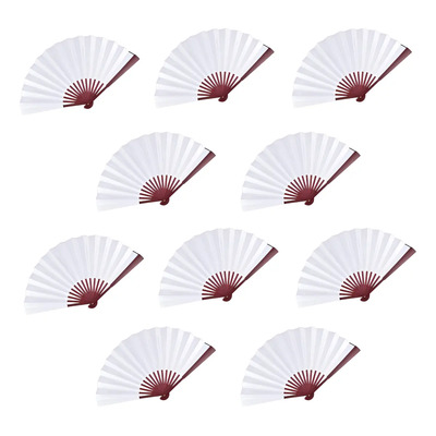 Abanico Grande De Mano 60 Cm Madera Y Seda Blanco Para Boda Pack 10 Rayas