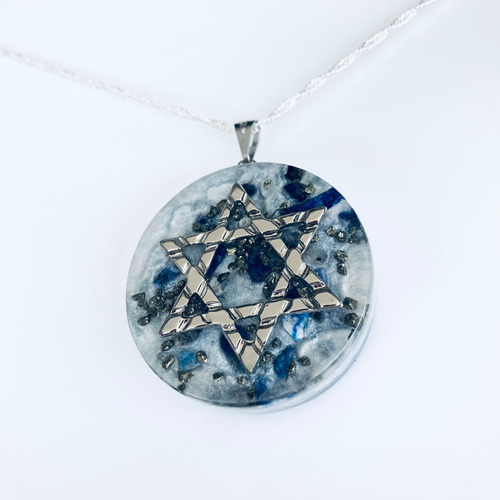 Pingente Colar Amuleto Estrela Davi Israel Orgonite Pedras