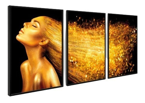 Quadro Decorativo Mulher Dourada Gold Salão Beleza Fashion