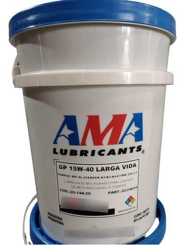 Aceite Larga Vida Ama Gp 15w40 X20 Litros