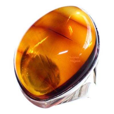 Hermoso Anillo De Ámbar Cognac Aut & Plata Ley #8.5 / Cgn8 Rojo 8.5