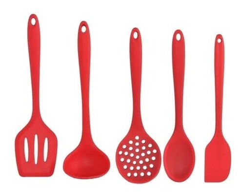 Jogo 5 Peças Utensílios P/ Cozinha Em Silicone Cores Mek