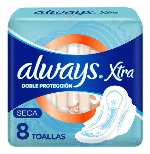 Always Xtra Doble Protección Seca Toallitas Femeninas, 8 Unidades