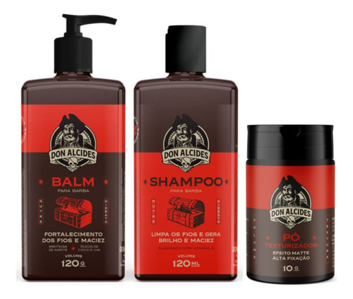 Kit Shampoo + Balm + Pó Texturizador Barba Negra Don Alcides