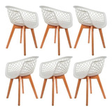 Kit 6 Cadeiras De Jantar Web Pé Wood Modelo Premium Maciça Cor Da Estrutura Da Cadeira Madeira Cor Do Assento Branco