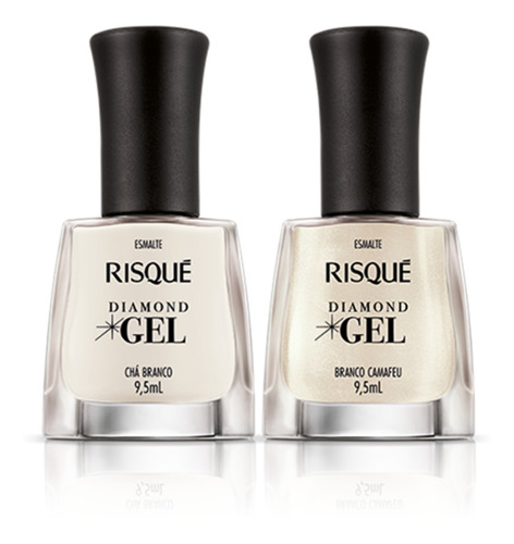 Kit Esmalte Diamond Gel Risque Chá Branco + Branco Camafeu