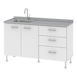 Bajo Mesada De Cocina Bajomesada 140 Cm 2 Puertas 3 Cajones Color Blanco + Mesada Acero Inoxidable Bacha Simple Incluida Ccb140 Dielfe