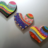 Set 3 Imanes Decorativos Corazón Madera Mdf Pintados A Mano.