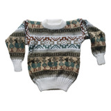 Sweater Norteño Infantil Tejido Beige Y Verde