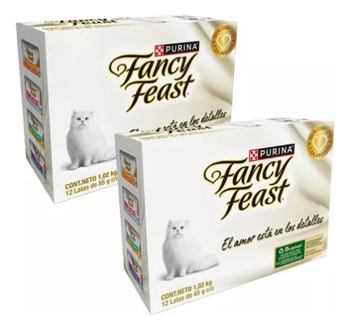 2 Fancy Feast Alimento Gatos Sabores Variados 12 U / 85 G