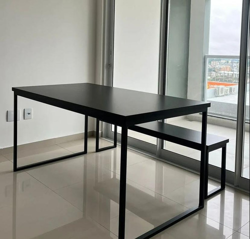 Mesa Mais Banco Estilo Industrial Preto Fosco