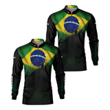 Kit 2 Camisa Agro Brk Fazenda Bandeira Brasil Trator Uv50+