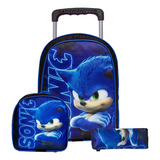 Mochila Infantil Masculina Escolar Sonic Lancheira Estojo