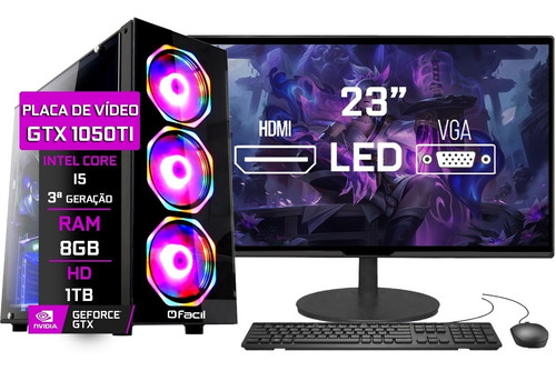 Pc Gamer Fácil Intel I5 8gb Gtx 1050ti 4gb Hd 1tb Monitor 23