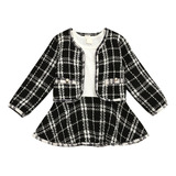 Bebé Abrigo Niñas Plaid Vestido Conjunto Manga Larga Cómodo