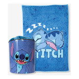 Kit Manta Com Balde Stitch Disney Criativa Zona Cor Azul Desenho Do Tecido Animal Print