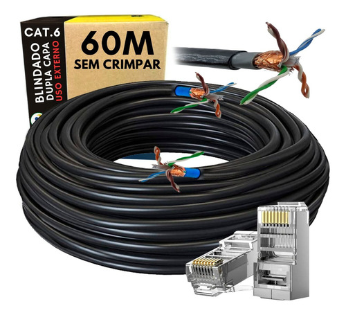 Cabo De Rede Utp Cat6 Dupla Capa Uso Externo 60 Metros