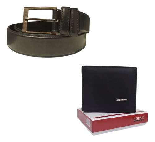 Cinturon Hombre De Piel Italiano Y Cartera De Piel Kit