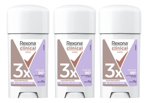 Desodorante Rexona Creme Clinical 58g Fem Extra Dry Kit 3un