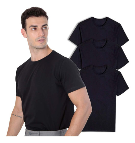 Kit 3 Camisetas Premium Masculina Slim Lisa Algodão Egípcio