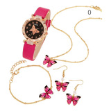  Reloj Para Mujer + Pulsera + Aretes + Cadena