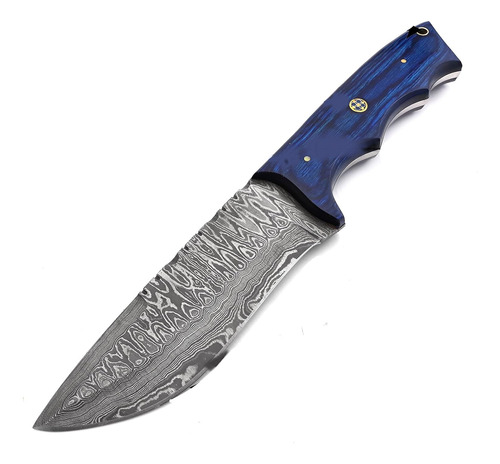 Cuchillo De Acero Damasco Bushcrafts 25 Cm Mango Azul