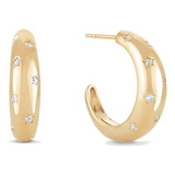 Aros Argollas Gruesas Grandes Plata 925 Oro 18 K + Caja 