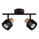 Aplique 2 Luces Negro Madera Vintage Apto Led Gu10 U1112 Mks