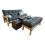 Combo Futon 3 Cpos + Mesa + 2 Puff + Banqueta Piecera