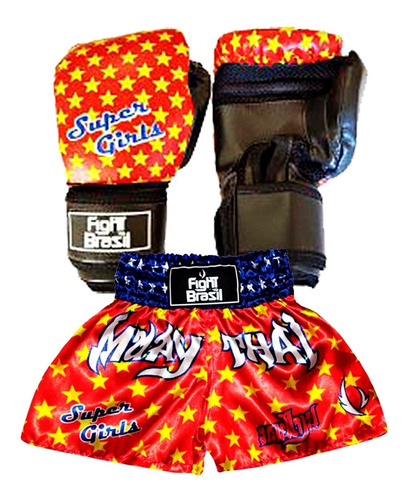 Kit Infantil Girl Boxe Muay Thai Luva+ Shorts - Fight Brasil