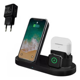 Carregador 3 Em 1 Sem Fio 15w Compativel Com iPhone 11 13 14 Cor Preto