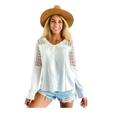 Camisa Importada Mujer Broderie Encaje Puntilla Basica Boho