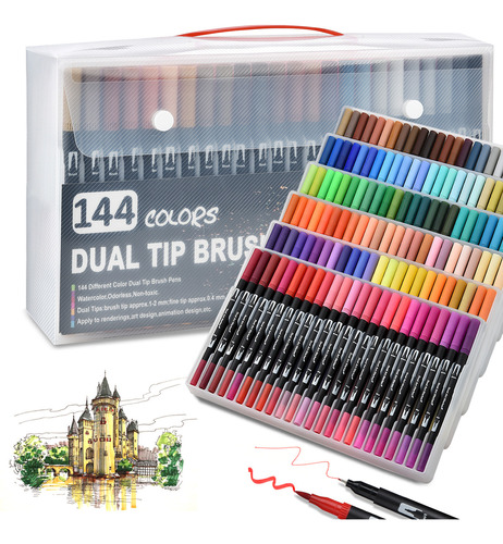 144 Colores Plumones Doble Punta Pencil, Laspang Marcadores A Base De Agua No Toxico Para Niños Adultos