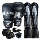 Kit Boxe Muay Thai Luva Bandagem Bucal Case Caneleira Olimpo