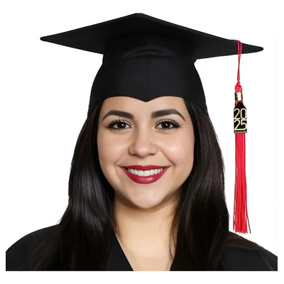 Birrete Negro Sombrero Graduación Borla + Dije Color Rojo Diseño De La Tela Liso Talla Juvenil-adulto | Meses sin interés