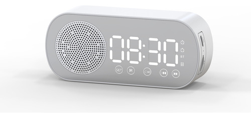 Reloj Despertador Digital Bocina Bluetooth Blanco Hifi Fm