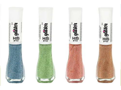 Kit Esmalte Hits Diamante Glitter Refletivo 4 Cores