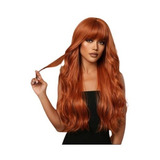 Peruca Lace Wig Ondulada Com Franja Ruiva Fibra Premium