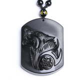 Collar Piedra Obsidiana Lobo Vikingo Amuleto Hombre Mujer