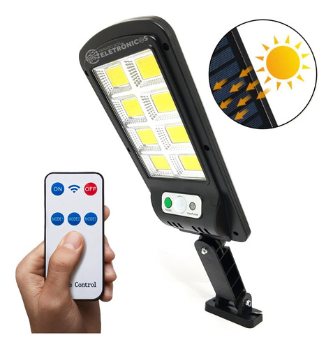 Refletor Luminária Solar Poste Externa 200w Preta Ip66