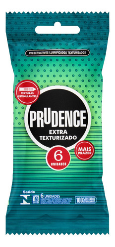 Preservativo Masculino Lubrificado Extra Texturizado Prudence Pacote 6 Unidades