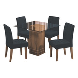 Conjunto De Mesa Sala De Jantar Tampo De Vidro Cedro Chumbo Tampa Transparente