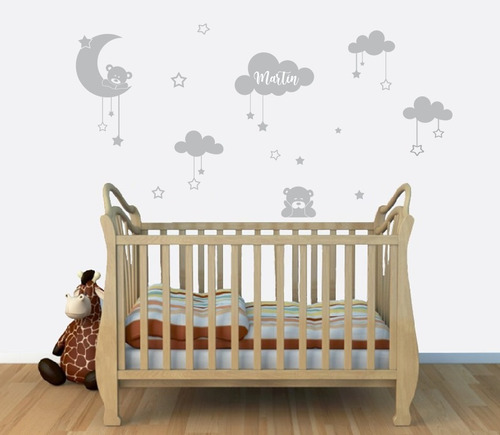 Vinilos Decorativos Cuarto Bebe Niño Nubes Osos - Pared 2m